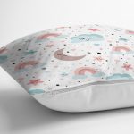 - Rh-K1177-2 - Realhomes Ay Gökkuşağı Ve Yıldız Desenli Dijital Baskılı Özel Tasarım Modern Yastık Kırlent Kılıfı Realhomes