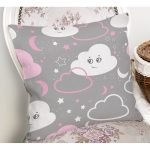 - Web - Realhomes Gri Zeminde Bulutlar Dijital Baskılı Özel Tasarım Modern Yastık Kırlent Kılıfı Realhomes