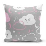 - Web - Realhomes Gri Zeminde Bulutlar Dijital Baskılı Özel Tasarım Modern Yastık Kırlent Kılıfı Realhomes
