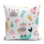 - Children seamless background with unicorns - Realhomes Sevimli Hayvanlar Desenli Dijital Baskılı Özel Tasarım Modern Yastık Kırlent Kılıfı Realhomes