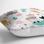 - Children seamless background with unicorns - Realhomes Sevimli Hayvanlar Desenli Dijital Baskılı Özel Tasarım Modern Yastık Kırlent Kılıfı Realhomes