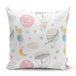 Renkli Balonlar Ve Sevimli Tavşan Dijital Baskılı Özel Tasarım Modern Yastık Kırlent Kılıfı Realhomes