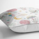 Renkli Balonlar Ve Sevimli Tavşan Dijital Baskılı Özel Tasarım Modern Yastık Kırlent Kılıfı Realhomes