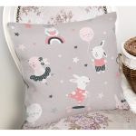 - Rh-K1187-1 - Realhomes Gri Zeminde Sevimli Tavşanlar Dijital Baskılı Özel Tasarım Modern Yastık Kırlent Kılıfı Realhomes