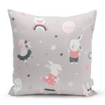 - Rh-K1187 - Realhomes Gri Zeminde Sevimli Tavşanlar Dijital Baskılı Özel Tasarım Modern Yastık Kırlent Kılıfı Realhomes