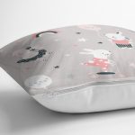 - Rh-K1187-2 - Realhomes Gri Zeminde Sevimli Tavşanlar Dijital Baskılı Özel Tasarım Modern Yastık Kırlent Kılıfı Realhomes