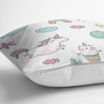 - Rh-K1189-2 - Realhomes Beyaz Zeminde Sevimli Hayvanlar Motifli Dijital Baskılı Özel Tasarım Modern Yastık Kırlent Kılıfı Realhomes