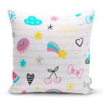 - Mobile - Realhomes Çizgili Zemin Donut Ve Çilek Tasarımlı Dijital Baskılı Özel Tasarım Modern Yastık Kırlent Kılıfı Realhomes