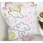 Sevimli Bulut Ve Ay Temalı Dijital Baskılı Özel Tasarım Modern Yastık Kırlent Kılıfı Realhomes
