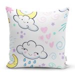 Sevimli Bulut Ve Ay Temalı Dijital Baskılı Özel Tasarım Modern Yastık Kırlent Kılıfı Realhomes