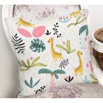 Zürafa Ve Orman Temalı Dijital Baskılı Özel Tasarım Modern Yastık Kırlent Kılıfı Realhomes