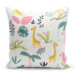 Zürafa Ve Orman Temalı Dijital Baskılı Özel Tasarım Modern Yastık Kırlent Kılıfı Realhomes