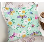 - Flower pattern with decorative insects - Realhomes Yeşil Zeminde Kelebekler Dijital Baskılı Özel Tasarım Modern Yastık Kırlent Kılıfı Realhomes
