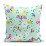 - Flower pattern with decorative insects - Realhomes Yeşil Zeminde Kelebekler Dijital Baskılı Özel Tasarım Modern Yastık Kırlent Kılıfı Realhomes