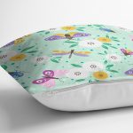 - Flower pattern with decorative insects - Realhomes Yeşil Zeminde Kelebekler Dijital Baskılı Özel Tasarım Modern Yastık Kırlent Kılıfı Realhomes