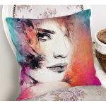 - Rh-K120-1 - Realhomes Suluboya Kadın Figürü Dijital Baskılı Dekoratif Modern Yastık Kırlent Kılıfı Realhomes