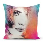 - Rh-K120 - Realhomes Suluboya Kadın Figürü Dijital Baskılı Dekoratif Modern Yastık Kırlent Kılıfı Realhomes