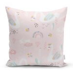 - Печать - Realhomes Pembe Zeminde Sevimli Kuğular Dijital Baskılı Özel Tasarım Modern Yastık Kırlent Kılıfı Realhomes