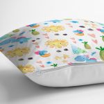 - Rh-K1203-2 - Realhomes Sevimli Dinozor Temalı Dijital Baskılı Özel Tasarım Modern Yastık Kırlent Kılıfı Realhomes