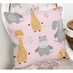 - Seamless pattern with cute animals. Elephant, lion, giraffe, hip - Realhomes Sevimli Zürafa Su Aygırı Ve Fil Motifli Dijital Baskılı Özel Tasarım Modern Yastık Kırlent Kılıfı Realhomes