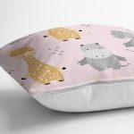- Seamless pattern with cute animals. Elephant, lion, giraffe, hip - Realhomes Sevimli Zürafa Su Aygırı Ve Fil Motifli Dijital Baskılı Özel Tasarım Modern Yastık Kırlent Kılıfı Realhomes