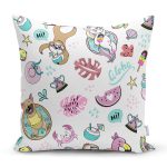 - Funny dogs pug, unicorn and sloth summer seamless pattern on whi - Realhomes Yaz Ve Tatil Temalı Bebek Desenli Dijital Baskılı Özel Tasarım Modern Yastık Kırlent Kılıfı Realhomes