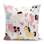 - Farm animals background in children style - Realhomes Sevimli Çiftlik Hayvanları Temalı Dijital Baskılı Özel Tasarım Modern Yastık Kırlent Kılıfı Realhomes