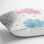 Sevimli Yağmur Bulutları Realhomes Dijital Baskılı Özel Tasarım Modern Yastık Kırlent Kılıfı Realhomes