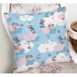 - Cute seamless pattern with cartoon clouds and flowers on blue ba - Realhomes  Sevimli Bulut Temalı Dijital Baskılı Özel Tasarım Modern Yastık Kırlent Kılıfı Realhomes