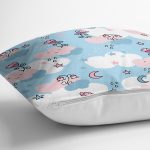 - Cute seamless pattern with cartoon clouds and flowers on blue ba - Realhomes  Sevimli Bulut Temalı Dijital Baskılı Özel Tasarım Modern Yastık Kırlent Kılıfı Realhomes