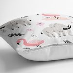 Flamingo Ve Fil Motifli Dijital Baskılı Özel Tasarım Modern Yastık Kırlent Kılıfı Realhomes