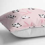 - Rh-K1218-2 - Realhomes Pembe Zeminde Sevimli Panda Tasarımlı Dijital Baskılı Özel Tasarım Modern Yastık Kırlent Kılıfı Realhomes