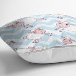 - Print - Realhomes Mavi Zikzak Üzerinde Sevimli Koyun Temalı Dijital Baskılı Özel Tasarım Modern Yastık Kırlent Kılıfı Realhomes