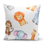 - Rh-K1220 - Realhomes Şirin Mutlu Orman Hayvanları Dijital Baskılı Özel Tasarım Modern Yastık Kırlent Kılıfı Realhomes