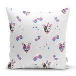 - бульдог паттерн 2 с очками - Realhomes Sevimli Köpek Motifli Dijital Baskılı Özel Tasarım Modern Yastık Kırlent Kılıfı Realhomes