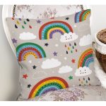 Gökkuşağı Ve Bulut Temalı Dijital Baskılı Özel Tasarım Modern Yastık Kırlent Kılıfı Realhomes