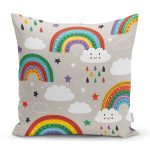 Gökkuşağı Ve Bulut Temalı Dijital Baskılı Özel Tasarım Modern Yastık Kırlent Kılıfı Realhomes