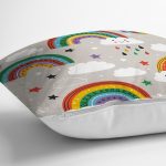 Gökkuşağı Ve Bulut Temalı Dijital Baskılı Özel Tasarım Modern Yastık Kırlent Kılıfı Realhomes