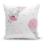 - Печать - Realhomes Balonlu Kız Motifli Dijital Baskılı Özel Tasarım Modern Yastık Kırlent Kılıfı Realhomes