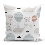 - Печать - Realhomes Balina Ve Balon Motifli Dijital Baskılı Özel Tasarım Modern Yastık Kırlent Kılıfı Realhomes