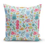 - Print - Realhomes Deniz Hayvanları Temalı Dijital Baskılı Özel Tasarım Modern Yastık Kırlent Kılıfı Realhomes