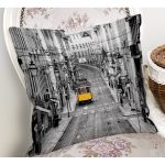 Şehir Tramvay Desenli Dijital Baskılı Dekoratif Modern Yastık Kırlent Kılıfı Realhomes
