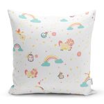 - 2000-2000-3 - Realhomes Gökkuşağı Ve Tek Boynuzlu At Temalı Dijital Baskılı Özel Tasarım Modern Yastık Kırlent Kılıfı Realhomes