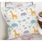 - Печать - Realhomes Zürafa Fil Temalı Dijital Baskılı Özel Tasarım Modern Yastık Kırlent Kılıfı Realhomes