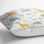 - Печать - Realhomes Zürafa Fil Temalı Dijital Baskılı Özel Tasarım Modern Yastık Kırlent Kılıfı Realhomes