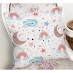 - Rh-K1233-1 - Realhomes Uyku Odası Bulut Ve Ay Desenli Dijital Baskılı Özel Tasarım Modern Yastık Kırlent Kılıfı Realhomes