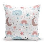 - Rh-K1233 - Realhomes Uyku Odası Bulut Ve Ay Desenli Dijital Baskılı Özel Tasarım Modern Yastık Kırlent Kılıfı Realhomes