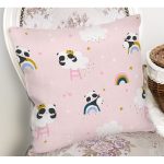- cloudlest - Realhomes Pembe Zeminde Panda Temalı Dijital Baskılı Özel Tasarım Modern Yastık Kırlent Kılıfı Realhomes