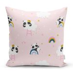 - cloudlest - Realhomes Pembe Zeminde Panda Temalı Dijital Baskılı Özel Tasarım Modern Yastık Kırlent Kılıfı Realhomes