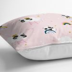 - cloudlest - Realhomes Pembe Zeminde Panda Temalı Dijital Baskılı Özel Tasarım Modern Yastık Kırlent Kılıfı Realhomes